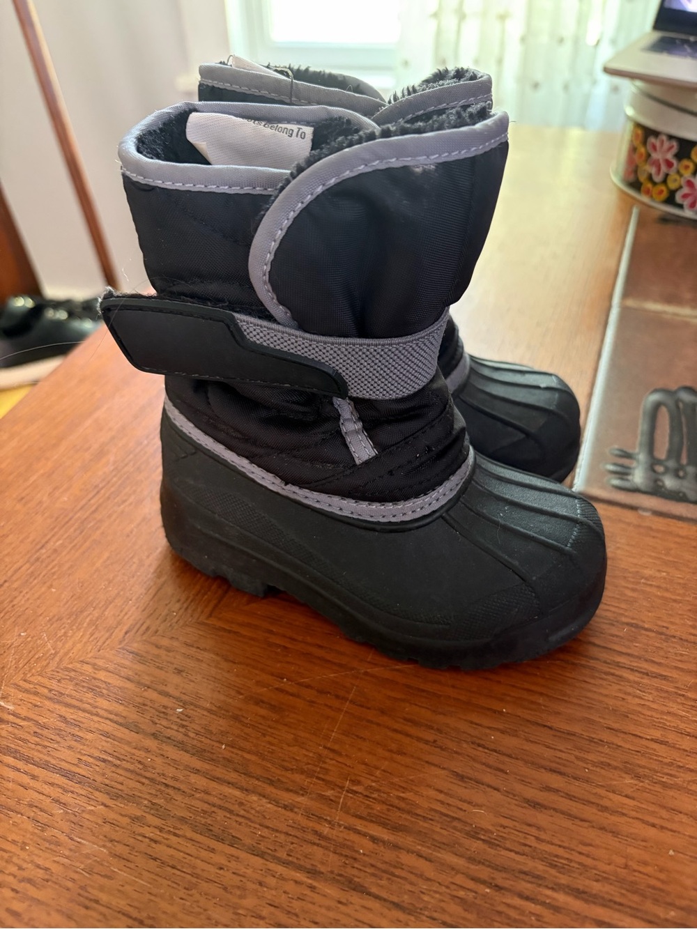 Kids Black Winter Snow Boots with Gray Trim